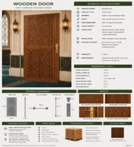 Walnut Single-Leaf Wooden Mosque Door – Model WDR-0072 – handcrafted kundekari mosque door detail view 3