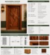 Walnut Single-Leaf Wooden Mosque Door – Model WDR-0015 – handcrafted kundekari mosque door detail view 4