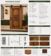 Walnut Wooden Mosque Door – Model WDR-0060 – handcrafted kundekari mosque door detail view 4