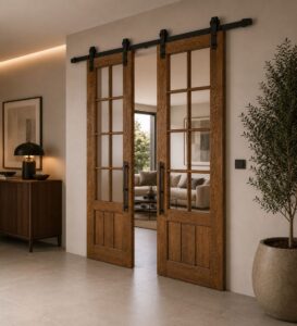 Double-Leaf Wooden Mosque Door – Model WDR-0043 – handcrafted kundekari mosque door detail view 2