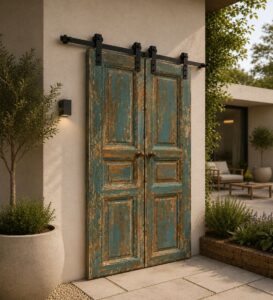 Double-Leaf Wooden Mosque Door – Model WDR-0053 – handcrafted kundekari mosque door detail view 4