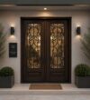 Double-Leaf Wooden Mosque Door – Model WDR-0020 – handcrafted kundekari mosque door detail view 1