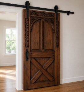 Walnut Wooden Mosque Door – Model WDR-0041 – handcrafted kundekari mosque door detail view 1