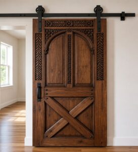 Walnut Wooden Mosque Door – Model WDR-0041 – handcrafted kundekari mosque door detail view 2