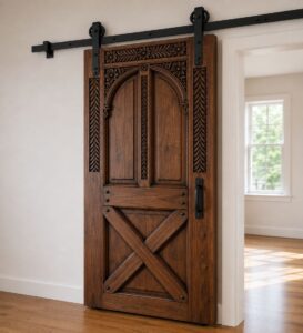 Walnut Wooden Mosque Door – Model WDR-0041 – handcrafted kundekari mosque door detail view 3