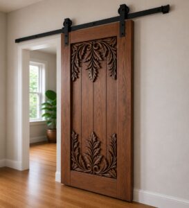 Carved Wooden Mosque Door – handcrafted kundekari mosque door detail view 3