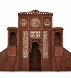 Wooden Mosque Mihrab and Minbar and Dais Set – WA-01 – custom wooden mosque mihrab
