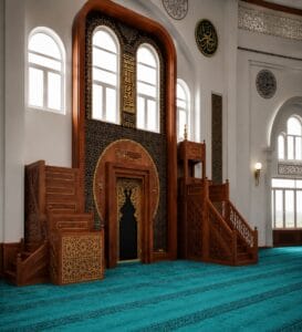 Wooden Mosque Mihrab and Minbar and Dais Set – WP-03 – wooden mosque mihrab detail view 5