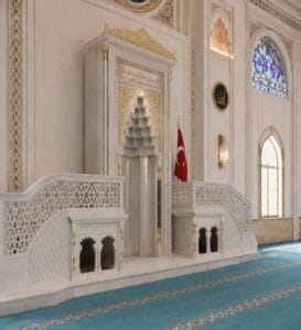 Marble Mosque Mihrab and Minbar and Dais Set – Model MST-0007 – wooden mosque mihrab detail view 3
