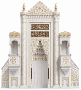 Marble Mosque Mihrab and Minbar and Dais Set – Model MST-0005 – custom wooden mosque mihrab