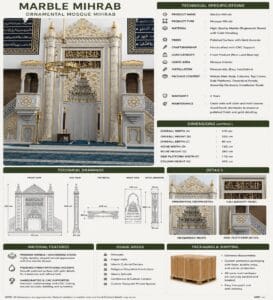 Marble Mosque Mihrab and Minbar and Dais Set – Model MST-0005 – wooden mosque mihrab detail view 2