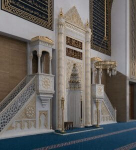 Marble Mosque Mihrab and Minbar and Dais Set – Model MST-0005 – wooden mosque mihrab detail view 3