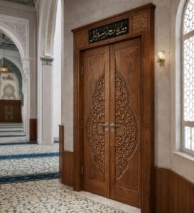 Wooden Mosque Door – Model WDR-0070 – handcrafted kundekari mosque door detail view 2