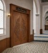 Wooden Mosque Door – Model WDR-0070 – handcrafted kundekari mosque door detail view 1