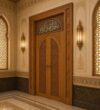 Oak Wooden Mosque Door – Model WDR-0004 – handcrafted kundekari mosque door detail view 2