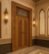 Oak Wooden Mosque Door – Model WDR-0004 – handcrafted kundekari mosque door detail view 3