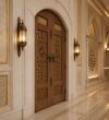 Modern Oak Wooden Mosque Door – handcrafted kundekari mosque door detail view 3