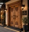Double-Leaf Wooden Mosque Door – Model WDR-0026 – handcrafted kundekari mosque door detail view 2