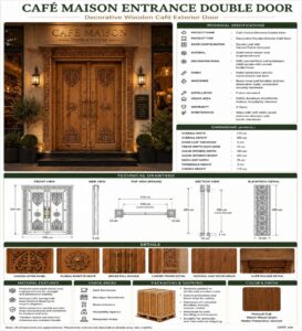 Double-Leaf Wooden Mosque Door – Model WDR-0026 – handcrafted kundekari mosque door detail view 3