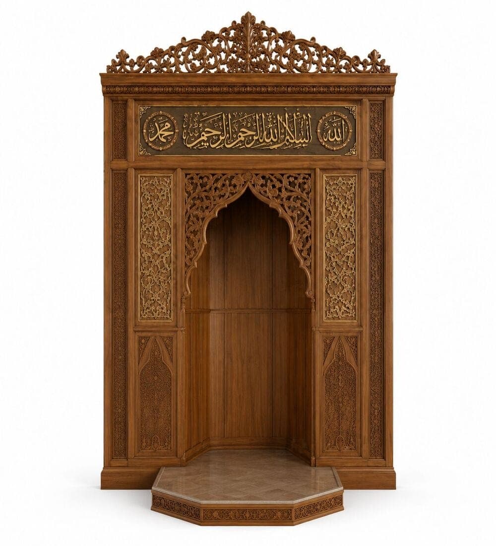 Seljuk-Style Wooden Mosque Mihrab | MosqueBuild Seljuk-Style Wooden Mosque Mihrab – custom wooden mosque mihrab
