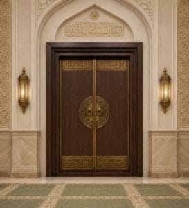 Wooden Mosque Door – WCD-02 – handcrafted kundekari mosque door detail view 1