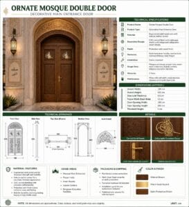Wooden Mosque Door – WCD-09 – handcrafted kundekari mosque door detail view 3