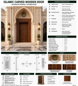 CNC-Carved Wooden Mosque Door – WCD-05 – handcrafted kundekari mosque door detail view 3