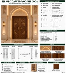 CNC-Carved Wooden Mosque Door – WCD-03 – handcrafted kundekari mosque door detail view 3