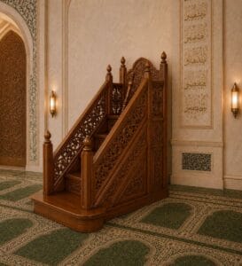 Premium Solid Wood Minbar - Dais – wooden mosque mihrab detail view 2