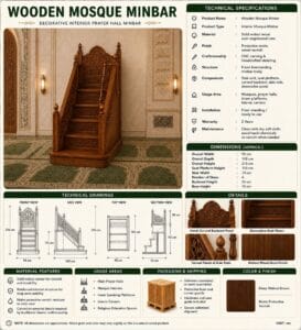 Premium Solid Wood Minbar - Dais – wooden mosque mihrab detail view 4