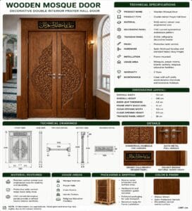 Wooden Mosque Door – Model WDR-0070 – handcrafted kundekari mosque door detail view 3