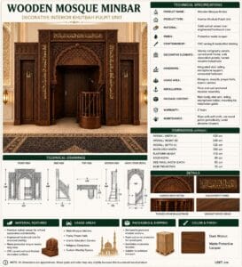 Wooden Mosque Mihrab and Minbar Set – Model WST-0004 – wooden mosque mihrab detail view 2