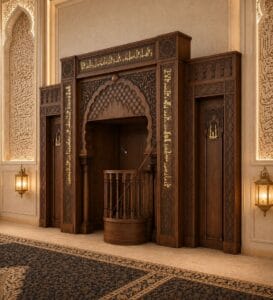 Wooden Mosque Mihrab and Minbar Set – Model WST-0004 – wooden mosque mihrab detail view 3