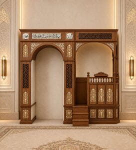 Home Prayer Room Mihrab – wooden mosque mihrab detail view 1
