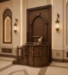 Ornamental Wooden Minbar with Steps – wooden mosque mihrab detail view 2