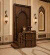 Ornamental Wooden Minbar with Steps – wooden mosque mihrab detail view 4