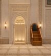 Modern Upholstered Wooden Mosque Minbar – wooden mosque mihrab detail view 1