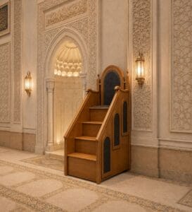 Modern Upholstered Wooden Mosque Minbar – wooden mosque mihrab detail view 2