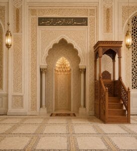Tile Mosque Minbar – Model TMN-0002 – wooden mosque mihrab detail view 1