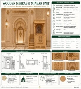 Carved Wooden Mosque Pulpit | Dais – wooden mosque mihrab detail view 2