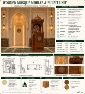 Modern Islamic Minbar for Mosque - Dais – wooden mosque mihrab detail view 4