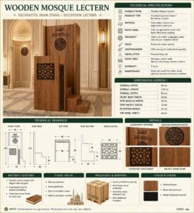Handcrafted Islamic Wooden Pulpit-Dais – wooden mosque mihrab detail view 1