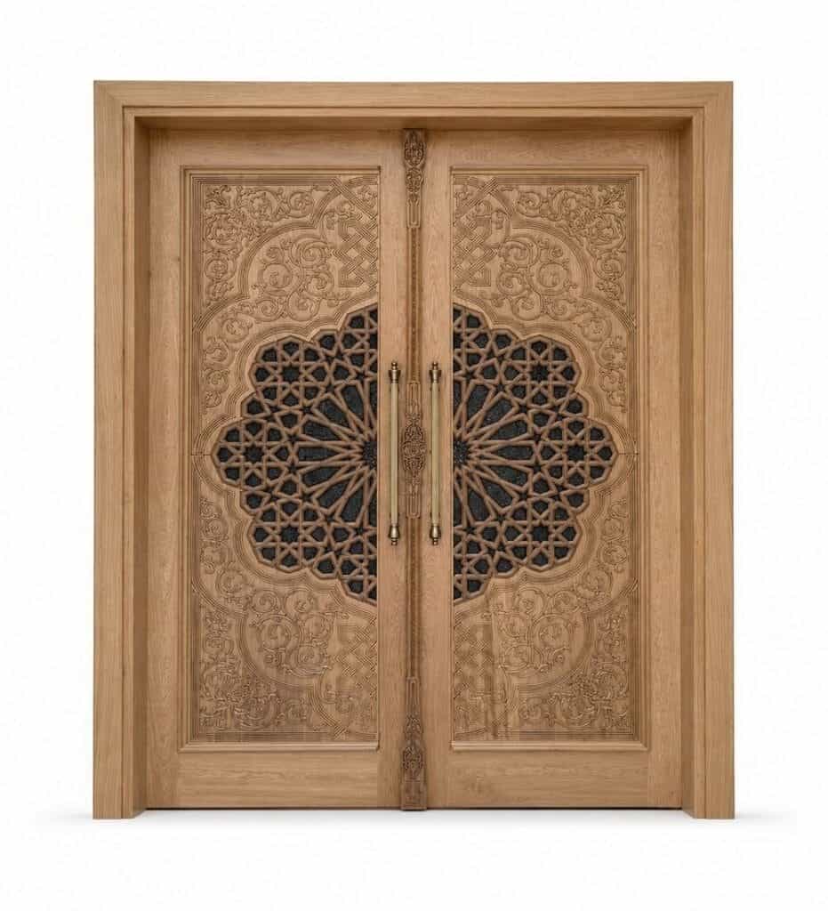 Wooden Mosque Door – Model WDR-0080 – custom handcrafted kundekari mosque door