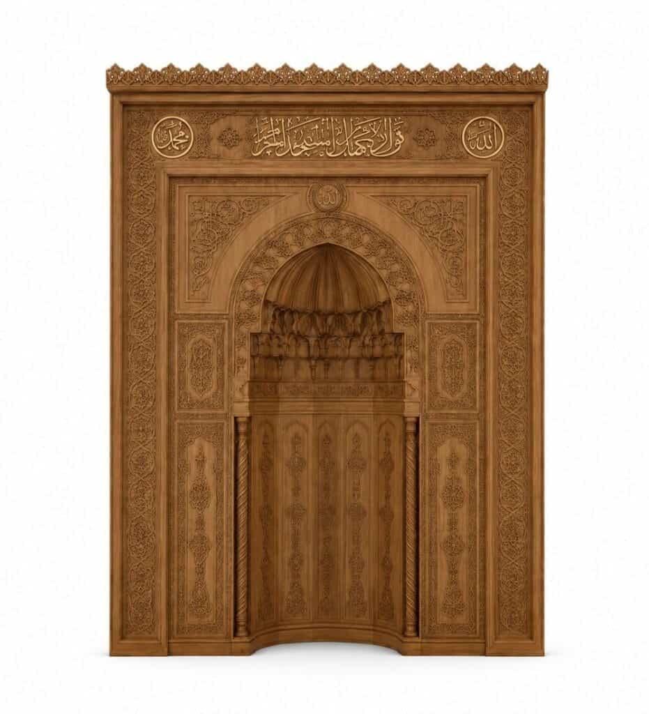 Classic Calligraphy-Decorated Wooden Mosque Mihrab – custom wooden mosque mihrab
