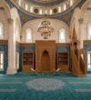 Custom Wooden Mosque Interior Set with Mihrab, Minbar and Bookcase – Model WST-0010 – wooden mosque mihrab detail view 3