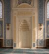 White Modern Marble Mosque Mihrab – wooden mosque mihrab detail view 1
