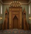 Oak Wooden Mosque Mihrab – Model WMH-0019 – wooden mosque mihrab detail view 1
