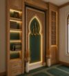 Custom Prayer Room Interior Design – Model PR-0012 – wooden mosque mihrab detail view 2