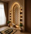 Custom Prayer Room Interior Design – Model PR-0011 – wooden mosque mihrab detail view 1