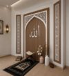Custom Prayer Room Interior Design – Model PR-0007 – wooden mosque mihrab detail view 1